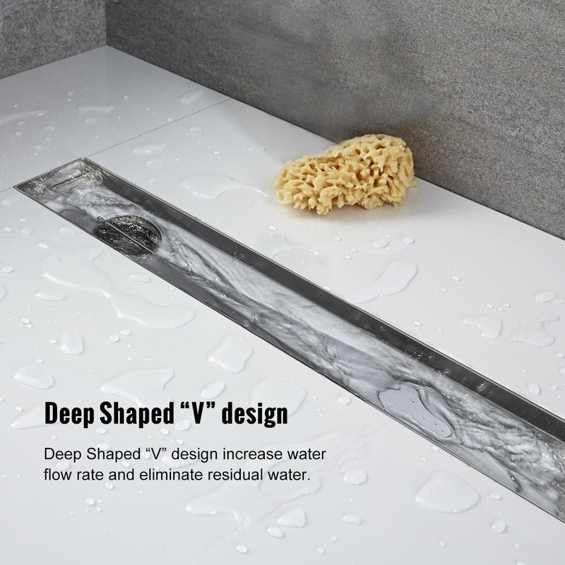 48 Inch Offset Linear Shower Drain, Brushed 304 Stainless Steel