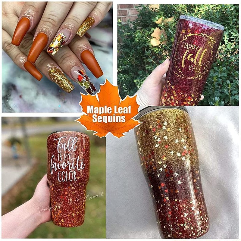 Maple Leaf Shape Glitter Fall Nail Art Sequins ,3D Metallic