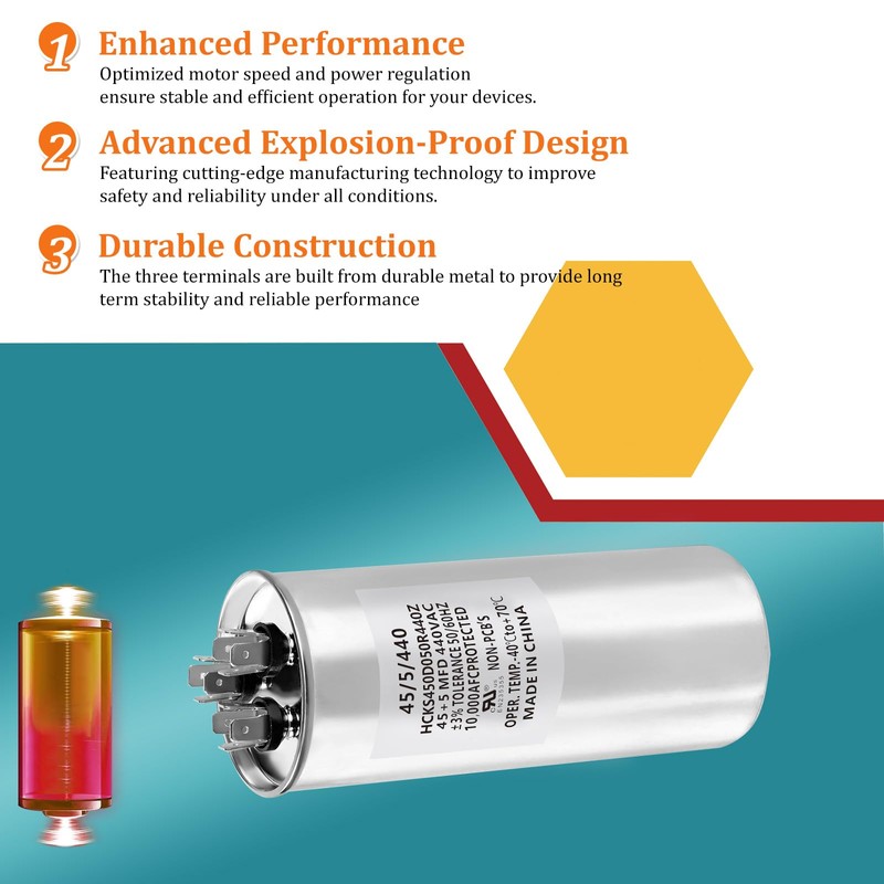 WSRXG HCKS450D050R440Z 45+5 µF/MFD 370/440V AC Round Dual Run Capacitor