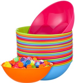 Tanlade 24 Pcs Plastic Serving Bowls of 32 oz Unbreakable and Reusable Colored Kids Bowls Cereal Bowls Microwave Dishwasher Safe for Children Dessert Fruit Salad Serving Snack Soup Popcorn, 4 Colors