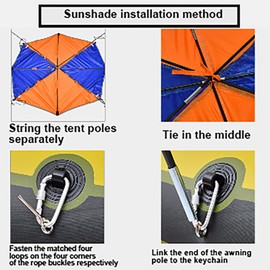Inflatable Kayak Awning Canopy, Boat Sun Shade Shelter, 2/3/4 Persons Boat Sun Shelter Sailboat Awning Cover Fishing Canopy Tent Sun Shade Waterproof and (4 Persons)