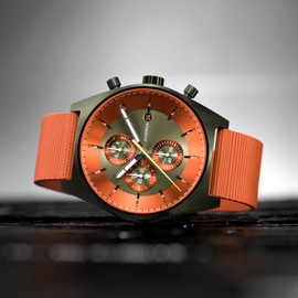 DeTomaso D10 Chrono Olive Orange Olive Orange Men's Watch Analogue Quartz #Tide Ocean Material® Bracelet Orange, olive, Strap.