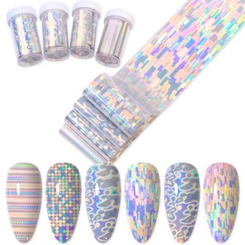 SILPECWEE 4 Boxes Aurora Nail Foil Sheets Laser Nail Stickers Holographic Nail Transfer Foil Starry Sky Nail Art Foil Nail Film Manicure Design for DIY Nails Decoration