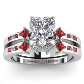 White Gold Plated 2pcs Womens Wedding Ring Sets Bridal Sets Heart cut Cz Engagement Ring Wedding Bands
