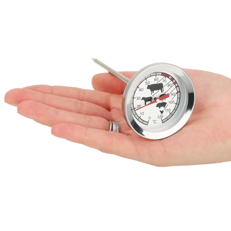 com-four® 3 x Stainless Steel Roasting Thermometers, Analogue Meat Thermometer