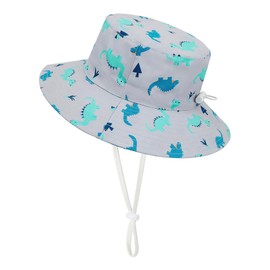 Durio UPF 50+ Baby Sun Hat Summer Sun Protection Wide Brim Soft Lining Beach Essential for Boys and Girls Toddler Bucket Hat D Grey Dinosaur 2-4T