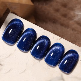 Blue Glitter Press on Nails Short Square Fake Nails False Nails with Design Glossy Acrylic Glue on Nails Press ons Shiny Artificial Nails Full Cover Stick on Nails for Women Manicure 24 Pcs