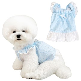 Pet Dog Dress XS Floral Print Summer Clothes Ruffle Trim Puppy Shirts for Small Dogs Blue and Pink 2 Pack (Blue, Medium (2.5-4kg))