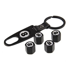 Garage-SixtySix Valve Caps Set of 8 Ball Black with Key Ring