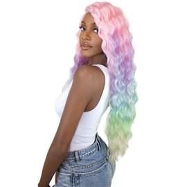 Unicorn Wig 28" Wavy Long Ombre Pastel Multi-Color Ripple Wave Rainbow Wig Mermaid Wig Cosplay Wig Party Wig (UNICORN SUN DANCE)