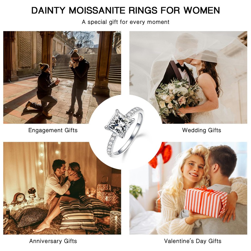 MOOSEA Promise Rings for Couples, Moissanite Travel Rings for Women