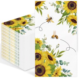 100PCS Summer Sunflowers Paper Napkins 3 Ply Sunflower Bee Decorative Hand Towels for Bathroom,Summer Flower Disposable Dinner Guest Napkins for Table Decor Holiday Party Weddings Bridal Shower