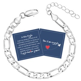 FANCIBAND Gift for Son Bracelet Men's Silver Figaro Adjustable Bangle Boys Figaro To My Son Gift Birthday Christmas Graduation Gifts Back To School Sterling Silver Without, Sterling Silver, without