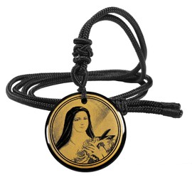 KYEYGWO Saint Therese of Lisieux Necklace Spiritual Crystal Religious Necklaces Holy Spirit Christian Catholic Faith Jewellery Gifts for Men Women, Black Obsidian