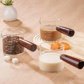 NCnnwovf 250ml Espresso Glass,Espresso Shot Glasses with Wood Handle,Double Spouts Coffee Shot Glasses for Machine Accessories