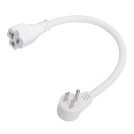 Right Angle (Down Angle) 15 Amp to 20 Amp Plug Adapter Cable UL Listed 14AWG (1Foot) NEMA 5-15P to 5-15/20R (Comb 20Amp T Blade) 15 Amp Household Plug to 20 Amp T-Blade AC Power Cable White