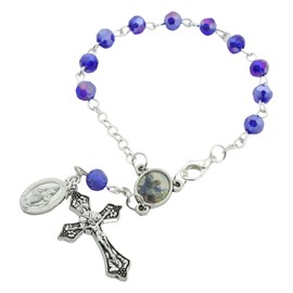 Needzo St. Michael Blue Auto Rosary, Patron Saint Faceted Glass Prayer Beads for Car, Religious Gifts for Policemen and Service Workers, 5 ¾ Inches