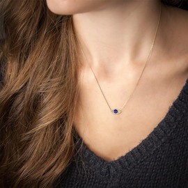 COAI 14K Gold Plated Sterling Silver Evil Eye Necklace for Women, Healing Crystal Lapis Lazuli Necklace, Women's Blue Stone Necklace