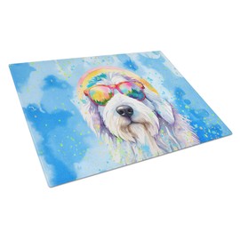 Caroline's Treasures DAC2535LCB Old English Sheepdog Hippie Dawg Glass Cutting Board Large Decorative Tempered Glass Kitchen Cutting and Serving Board Large Size Chopping Board