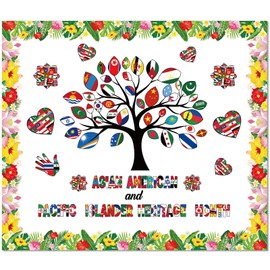 Mooliwe 79 Pcs Asian American and Pacific Islander Heritage Month Bulletin Board Decorations Set National Flag Tree for School Teacher AAPI Heritage Month Supplies Classroom School Supplies Decoration