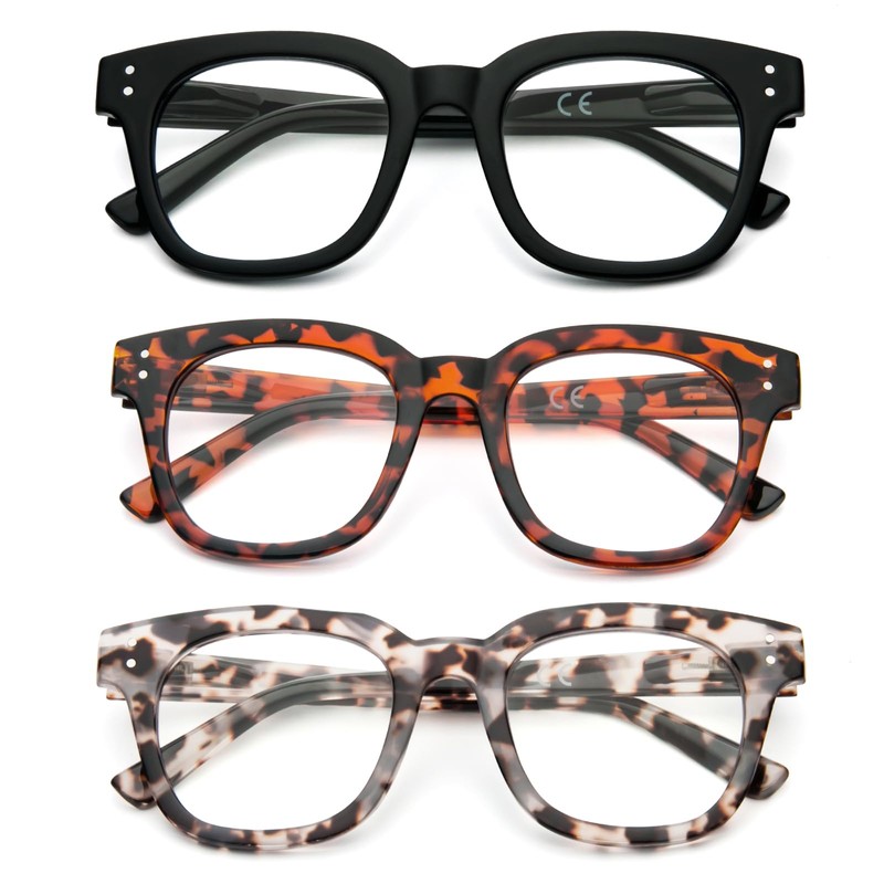 prtcslwd 3 Pack Oversized Reading Glasses for Women Men with
