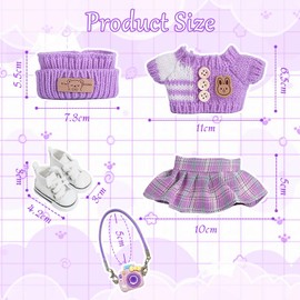 5 Pcs Doll Clothes for 17cm Plush Doll, Stylish Doll Clothes Outfit Accessories, 1 Hat 1 Sweater 1 Skirt 1 Canvas Shoes 1 Camera Deco, Dolls Clothes Accessories for Girls and Collectors (Purple）