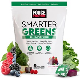 Force Factor Smarter Greens Superfood Chews, Greens and Superfoods with Probiotics, Antioxidants, and Fiber, Greens Supplement to Support Digestion, Nitric Oxide, and Energy, 60 Soft Chews