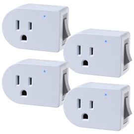 Fosmon Grounded Outlet with ON/Off Switch (4 Pack), 3 Prong Electrical Plug Outlet Extender Switch, 245J Single Port Power Adapter Surge Protector, 15A Circuit Breaker, White, ETL Listed
