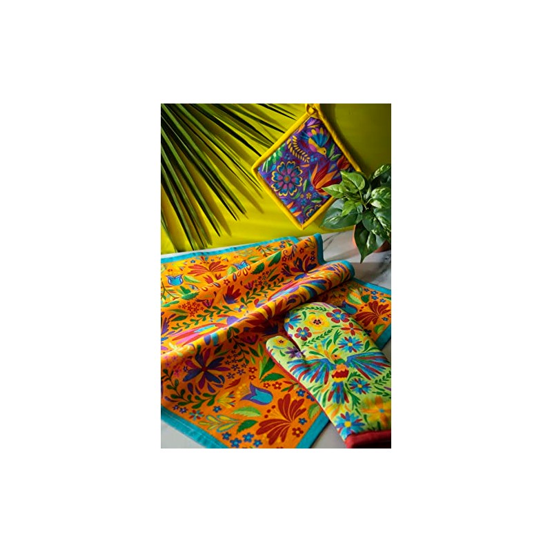 Excelsa Mexican Flowers Oven Glove, One Size, 100% Cotton Lining,