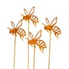 Set Of 4 Rusty Bee Garden Stakes 8x38cm Steel Metal