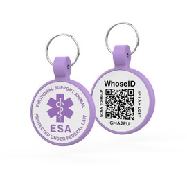ESA Dog Tag, QR Code Dog Tag, Modifiable Free Pet Online Profile, Scannable QR Code, Scan QR Send Instant Pet Location Alert Email, Silicone Lightweight Pet ID Tag for Dog and Cat (Purple, Regular)