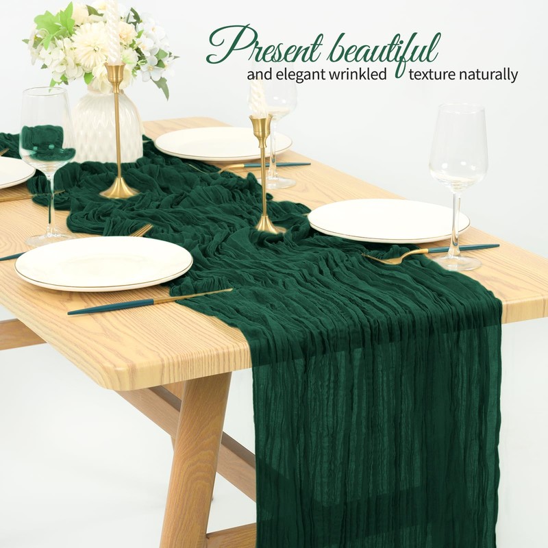 16 Pack Cheesecloth Table Runner 35x70 Inch Emerald Green Table