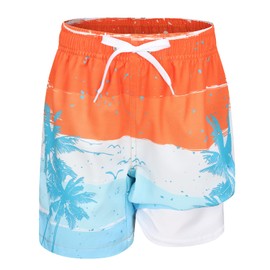 Aisyee Big Boys Swim Trunks with Boxer Brief Liner Swim Shorts for Boys Quick Dry Boards Shorts with Compression Liner Beach Swimwear Beach Orange Sunset Size 16/14-16 Years