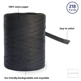 HAMUIERS Raffia Ribbon for Gift Wrapping, Packing Paper Twine Ribbon, Craft Ribbon for Crochet - 1/4'' Wide, 218 Yards, Black