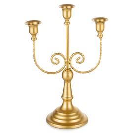 Romadedi Candelabra Gold Candle Holders - 3 Arm 11.8" Wedding Candlestick Holder for Theme Party Table Centrepiece Decor Dining Room Birthday Holiday Christmas