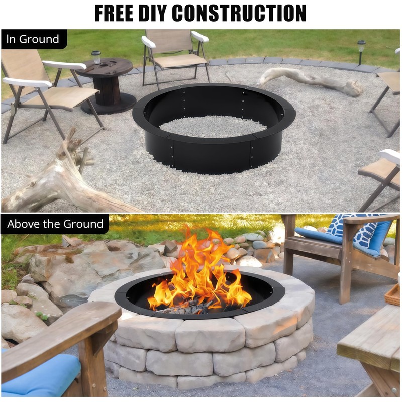 36-Inch Smokeless Fire Pit Ring, Easy 8-Piece Iron Sheet Assembly,