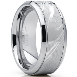 Men's Tungsten Carbide Wedding Band Ring, Inlaid Simulated Damascus Pattern 9mm 7