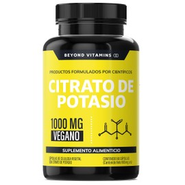 Citrato de Potasio 1000mg | Adicionados con Platano en Polvo, Curcuma y Semilla de uva | Formulado por científicos | Vegano |Sin rellenos| Potassium Citrate -180 cápsulas