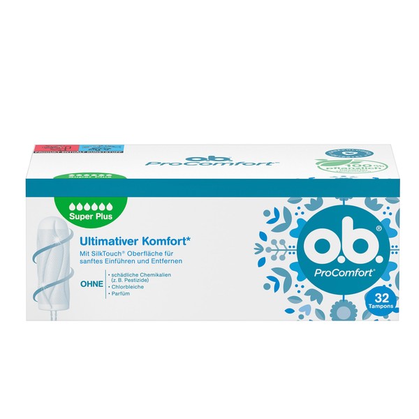 o.b. ProComfort Super Plus, tampons for Very Strong Days with Dynamic Fit Technology and SilkTouch Surface, for Ultimate Comfort* and Reliable Protection (1 x 32 Pieces)