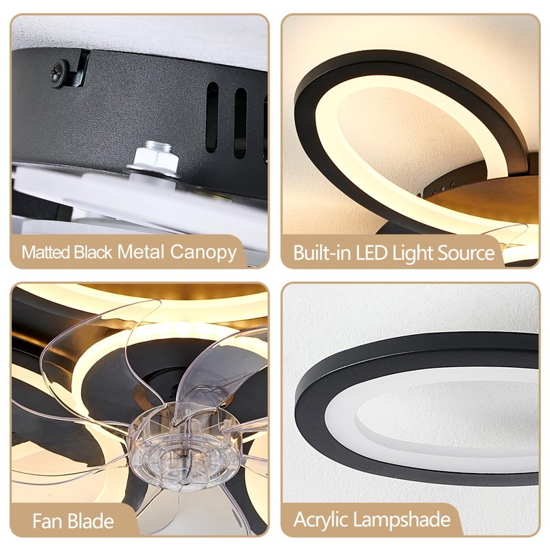 Black-Star ring Ceiling Fans with Lights and Remote, 27 Inch