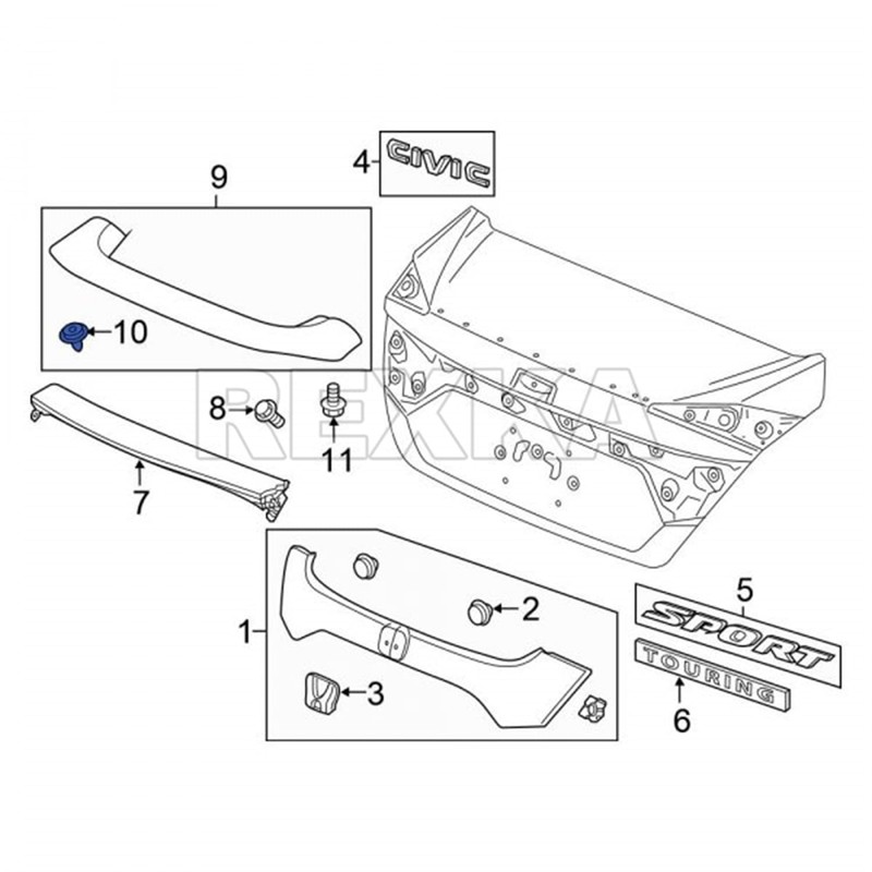 Rexka 10pcs Tailgate Spoiler Clip 91513-T6A-003 Compatible with Honda Civic,