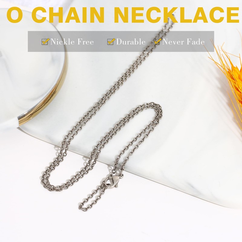TGNEL 3.5mm Pure Titanium O Link Chain Rolo Cable Necklace