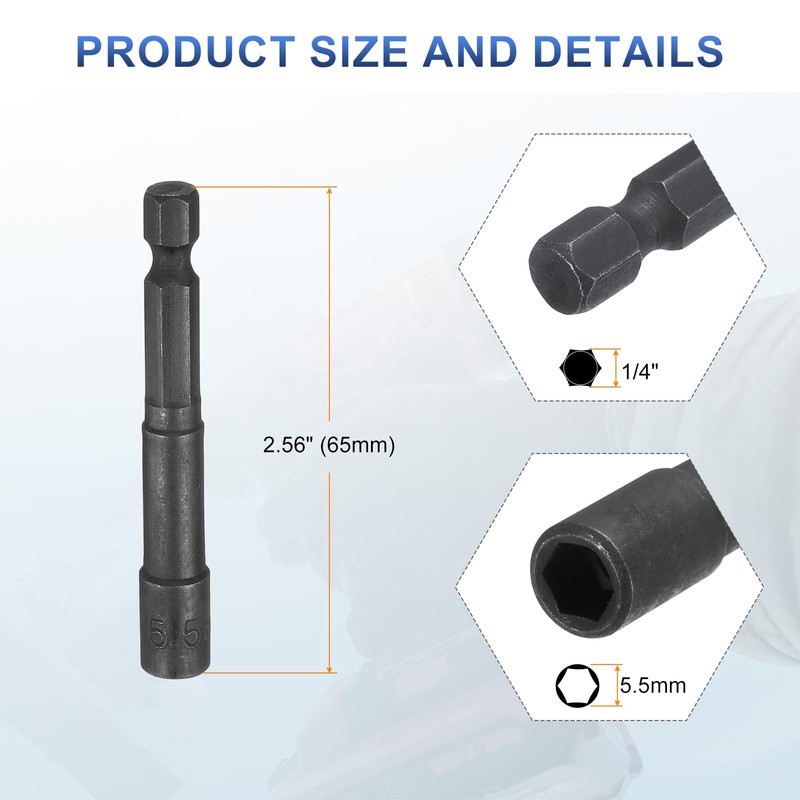 sourcing map 5pcs Nut Driver 5.5mm Hex Drive Socket CR-V