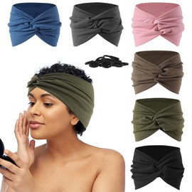 Luuao Extra Wide Headbands for Women 6 Pack 5.5 Inch Boho Turban Style Hair Accessories, Non Slip Twisted Knot Headband (with 20 Free Hair Ties)(6 Color3)