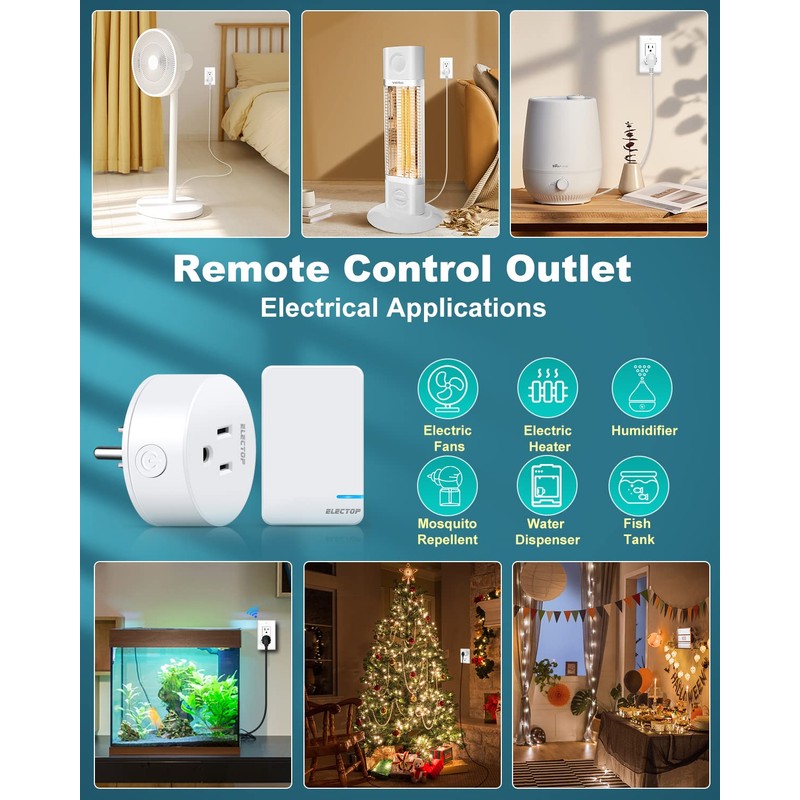 Remote Control Outlet, ELECTOP 15A/1500W Wireless Outlet Power Switch, No