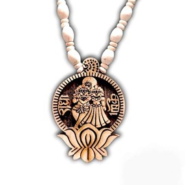 Shree Radha Krishna Pendant in Tulsi Mala Tulsi Mala Tulsee Kanthi (20 inch, Brown) Engraved Radha Krishna Images Radha Naam/Krishan Naam Mala