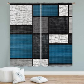 Miyotaa Geometric Navy Blue Gray Curtains 2 Panels 42W x 63H Rod Pocket Modern Contemporaty Polyester Window Drapery Treatment for Bedroom Living Room