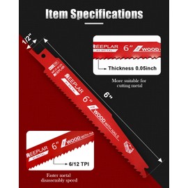 25 Pack 6 Inch 6/12 Tpi Reciprocating Saw Blades for Nail-Embedded Wood…