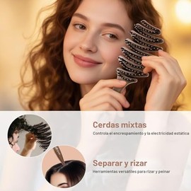 Cepillo de Cerdas de Jabalí para Cabello Fino - Cepillo Desenredante Ventilado de Alisado Definitivo para Cabello Húmedo para Mujeres, Masaje Suave de