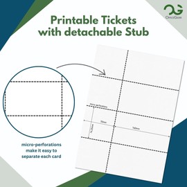 OfficeGear Event Tickets 4-up [25 sheets 100 tickets] 74mm x 210mm incl Stub Custom Printable A4 Card 150GSM with 4 Perforated Tickets/Sheet for Events, Raffles, Concerts - incl Design Template